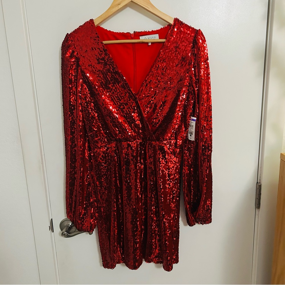 NWT Waytx Emma Rose Carrie Sequin Long Sleeve Minidress Sz: S